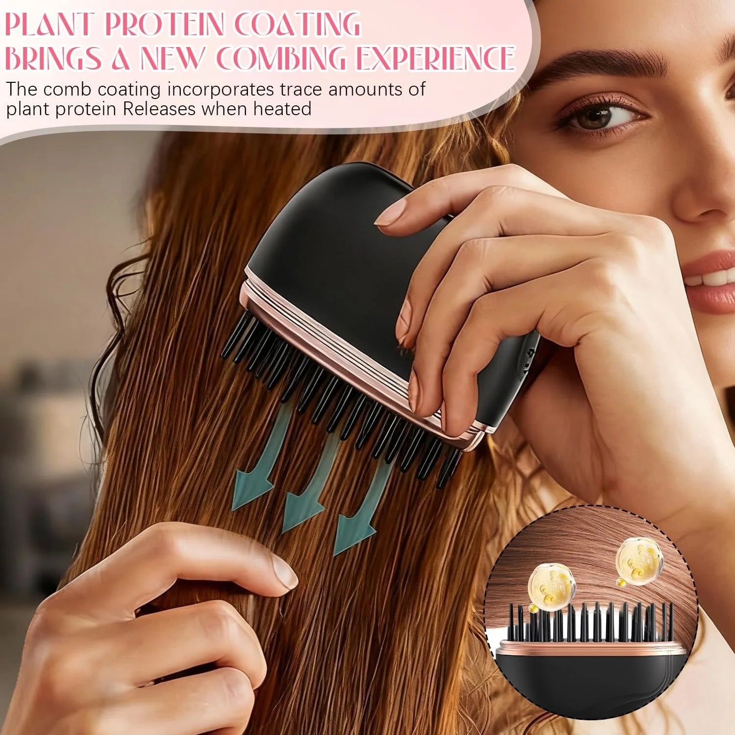 Mini Cordless Hair Straightener Brush – Rechargeable, 3 Heat Settings (160–200°C), Anti-Scald Design, Portable Travel Styling Tool