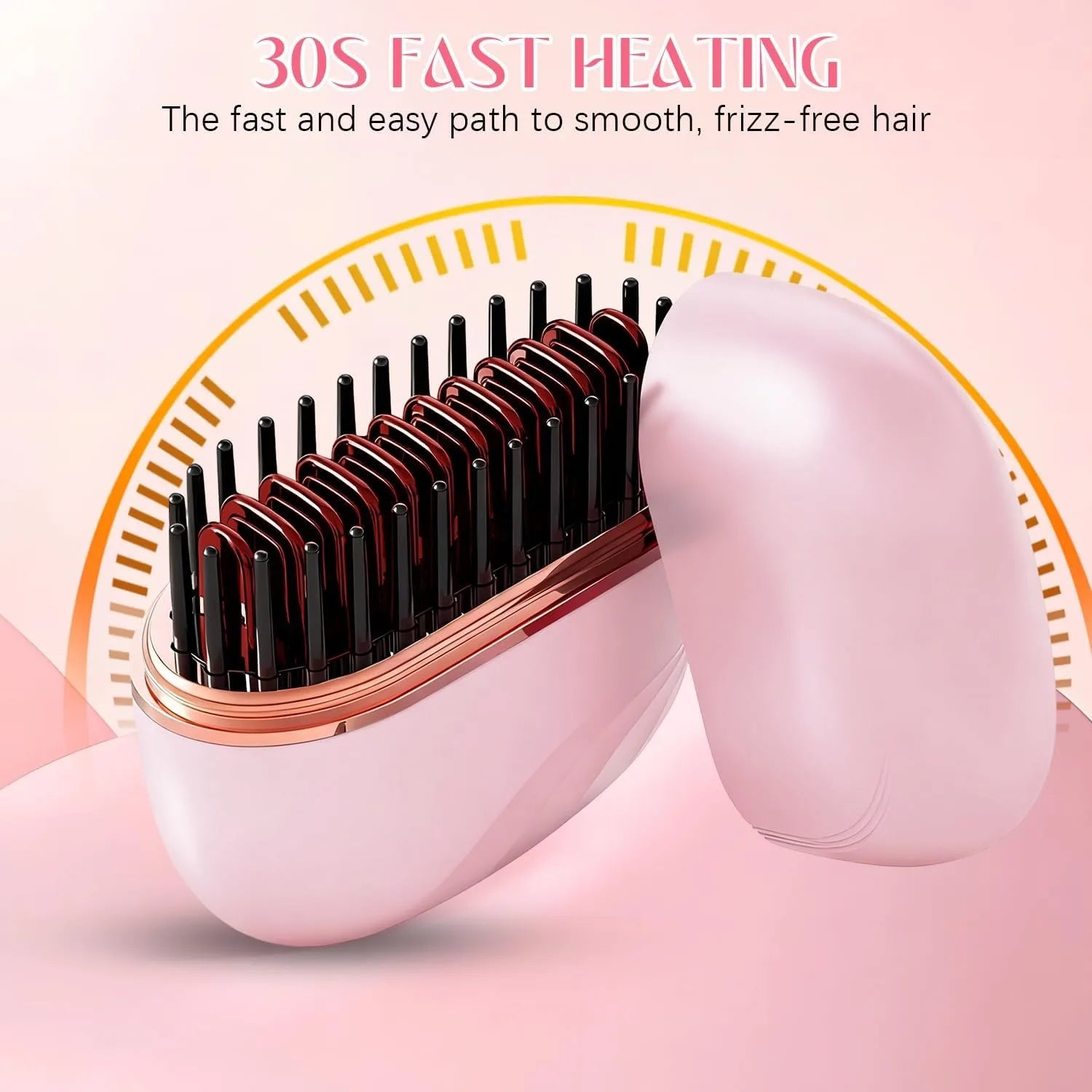 Mini Cordless Hair Straightener Brush – Rechargeable, 3 Heat Settings (160–200°C), Anti-Scald Design, Portable Travel Styling Tool